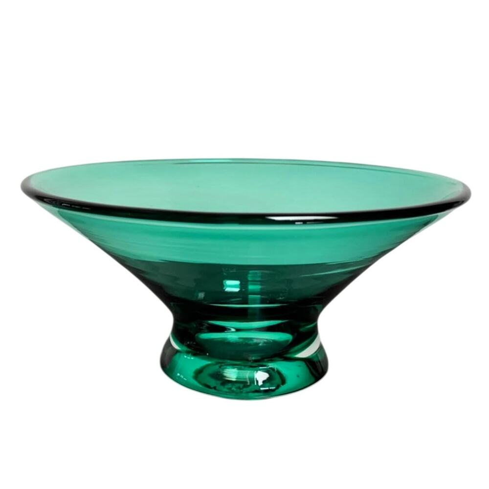 Vintage MCM Blenko Sea Green HandBlown Art Glass Conical Shaped Centerpiece Bowl